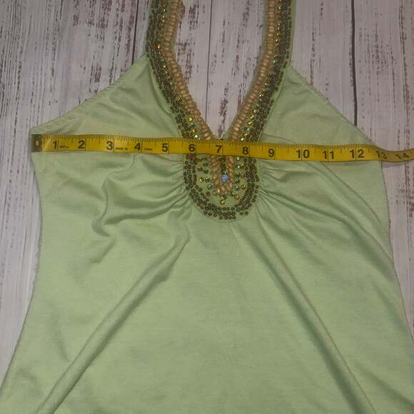 LIPSTICK Y2K Vintage Lime Green Fairy Flowy Beaded Halter Top-S - Picture 3 of 7